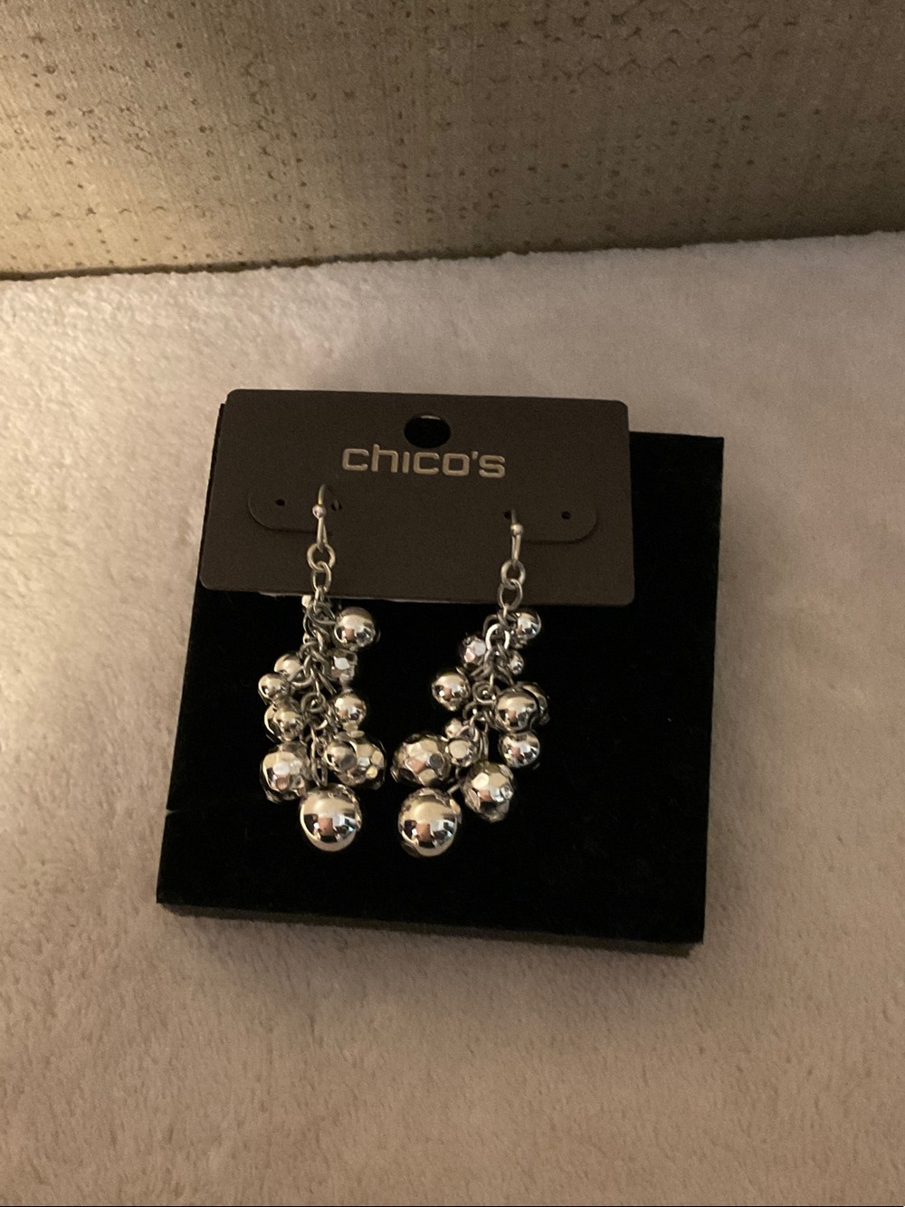 Chico's Silver Cluster Drop Earrings - Shimmering Metallic Cascades